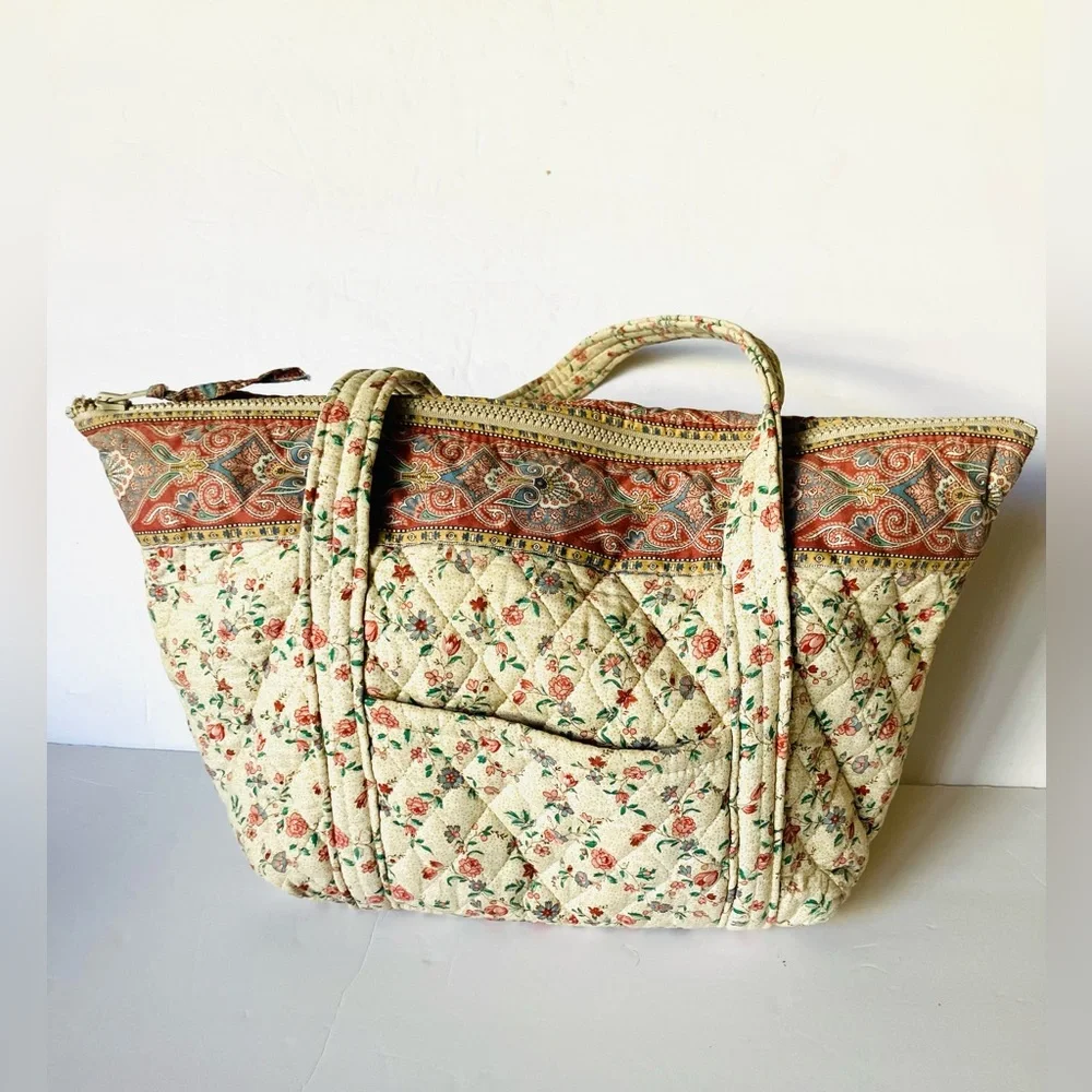 Vintage Vera Bradley Cream Paddy 1985 Indiana Tote Bag & Checkbook Cover Rare! - Picture 2 of 12